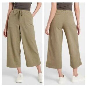 Athleta Farallon Shadow Olive Heathered Wide Leg Crop Pants 35297